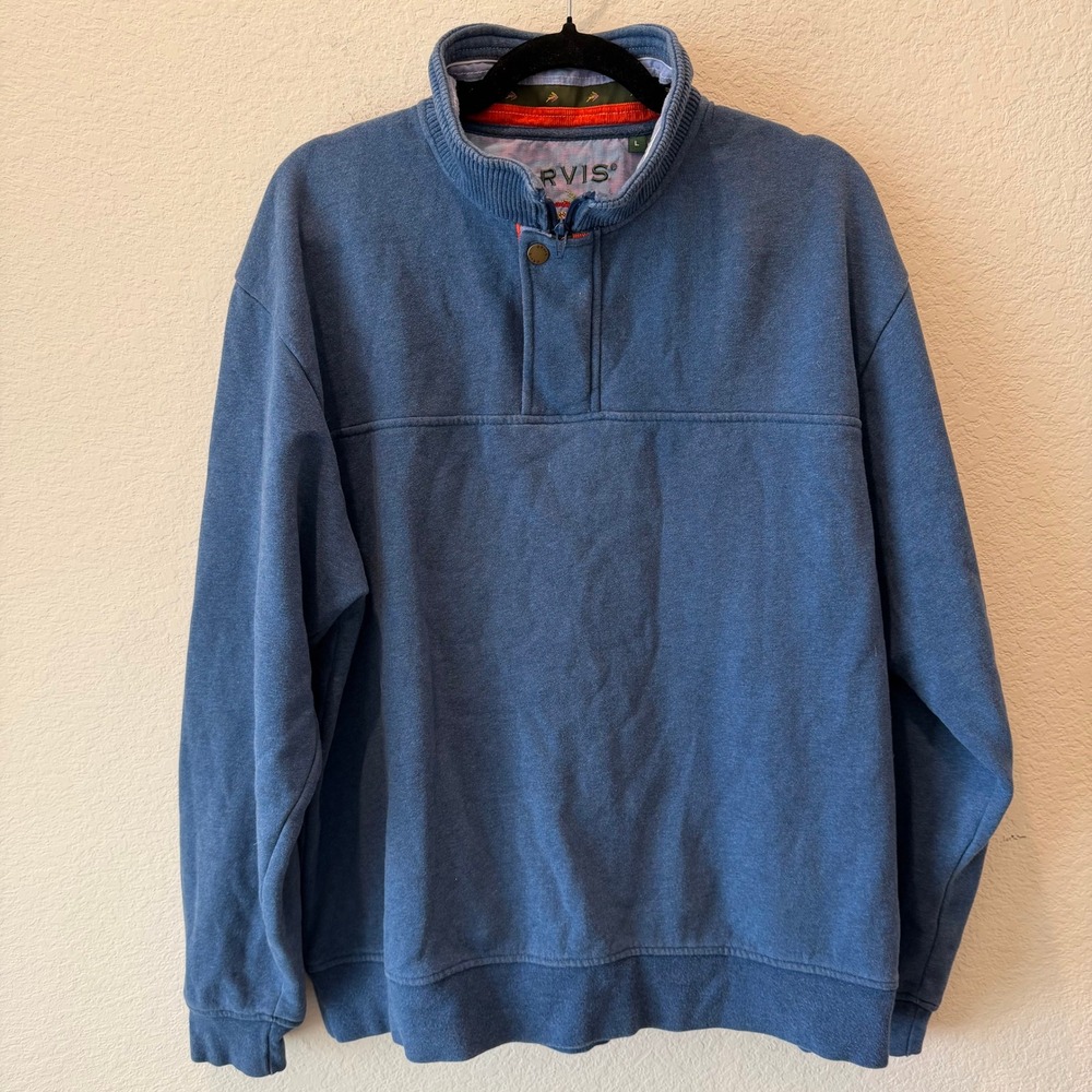 Orvis Mens Blue Quarter Zip Pullover Sweatshirt L Fly Fishing Embroidery Cotton